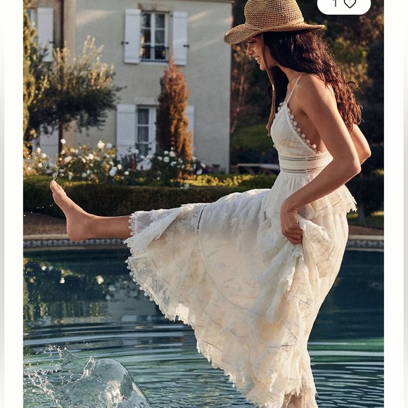 Anthropologie Bhldn Rococo Sand Marla Long Dress Tiered Embroidery Floral Ivory - Picture 1 of 10